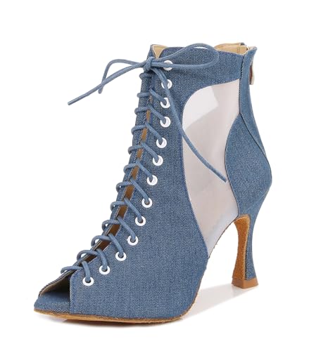 LITNERMIA Latino Zapatos de Baile para Mujer Malla Moderno Jazz Social Tobillo Botas, Afm0604 Blue, 42 EU
