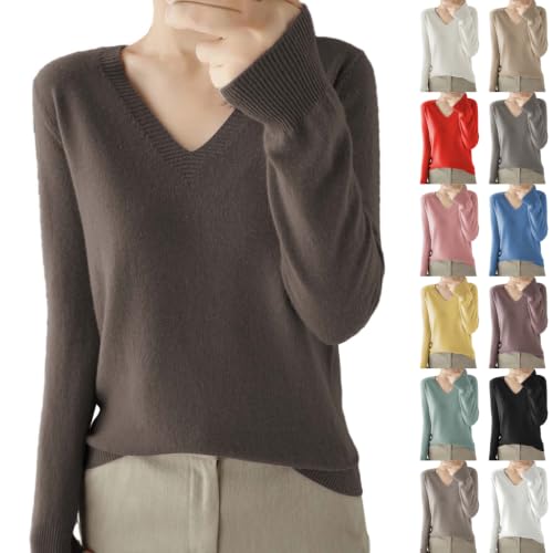 Cashmere Sweaters for Women Fall Oversized Casual Cozy V Neck Pullover Tops - image 1