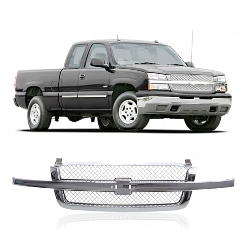 CarPartsDepot Front Grille All Chrome Grill Compatible With Chevrolet 2003-2006 Silverado 1500 2500 3500 & 2007 Silverado Classic GM1200514 1512575