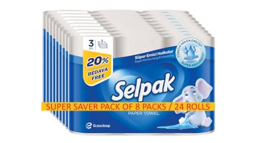 Image of Selpak Paper Towel Kitchen Roll Tissue 3ply (3 Rolls) (Pack of 8)
