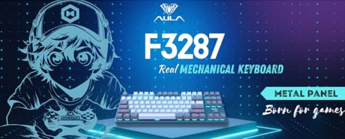 Image of Aula F3287 Wired Mechanical Gaming Keyboard, 87 Keys, Grey&White, Blue Switch