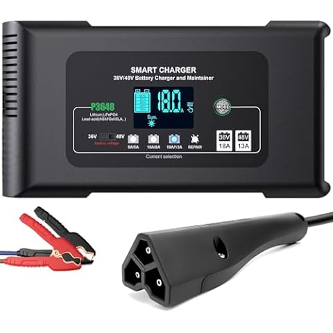 E-Z-GO Elite Lithium Golf Cart Battery Charger, 36V 48V Smart Fully Automatic Lead-Acid Lifepo4 Battery Charger, 48 Volt 13 Amp EZGO LSV RXV TXT Charger Cover