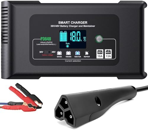 E-Z-GO Elite Lithium Golf Cart Battery Charger, 36V 48V Smart Fully Automatic Lead-Acid Lifepo4 Battery Charger, 48 Volt 13 Amp EZGO LSV RXV TXT Charger