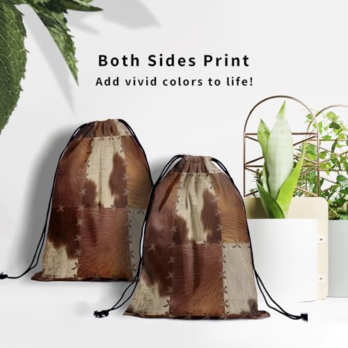 Image of Nerxy Patchwork Grip Bag - Cowhide Print Gymnastics Grip Bag Vintage Gymnasts Gym Bag X Stitch Drawstring Gift Bag Gym Storage Pouch for Sports Party Favors