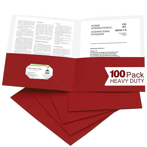 Zzrywuty 100 Packs Red Paper Folders with Pockets for Students,Businessmen and Office Workers,Letter Size,Two Pocket Folders with Card Slot for Office,Business,School Supplies