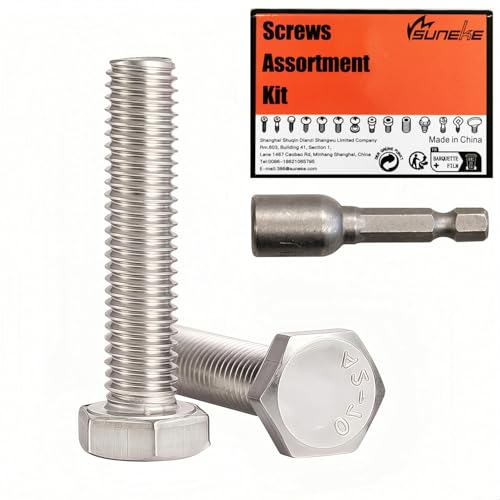 Image of Suneke 30Pcs #10-24 x 1-1/4" Hex Head Bolt, 304 Stainless Steel 18-8 Fully Threaded, A2-70 Corrosion Resistant External Hex Drive Fastener with 5/16" Socket, Silver