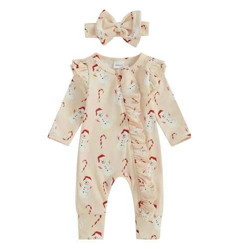 Image of MoZiKQin Newborn Baby Girl Ruffle Romper Knit Sweater Onesie Jumpsuit Long Sleeve Zipper Romper Solid Fall Winter Outfits