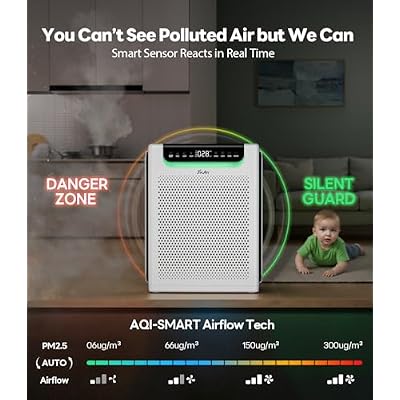 Air Purifiers for Home Large Room, Cover Up to 2600 Ft2 with Washable Filters, Powerful Turbo Mode, PM2.5 Air Quality Display, 22dB Sleep Mode, Air Cleaner for Pets Hair, Smoke, Odors, HAP607, White