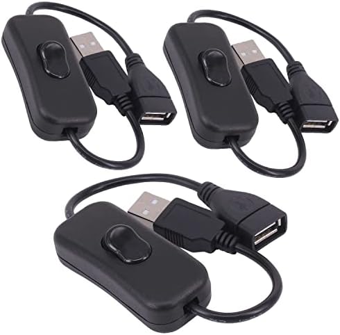 USB Cable with Switch, Yeebline 3-Pack USB Male to Female Extension Cord Inline Rocker On/Off Switch for Driving Recorder, LED Desk Lamp, USB Fan, LED Strip (3 Pack Black)