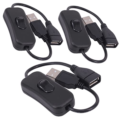 USB Cable with Switch Yeebline 3-Pack USB Male to Female Extension Cord Inline Rocker On/Off Switch for Driving Recorder LED Desk Lamp USB Fan LED Strip (3 Pack Black)