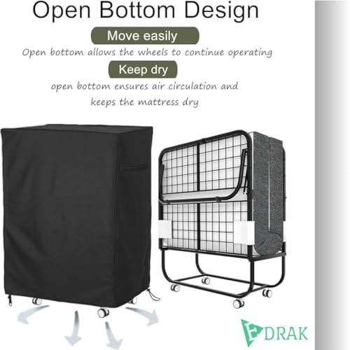 Image of EDRAK Rollway Foldable Metal Single Bed Cover | Lockable Bed with 6inch Mattress Dustproof Cover | Drawstring Handle | (Black)