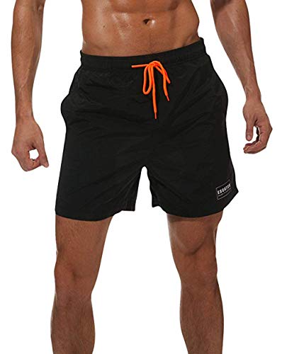 Zomiee Bañador Corto de Secado rápido con Forro de Malla para Hombre con Bolsillos Negro Negro (Large