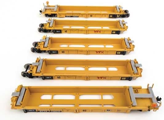 Walthers Mainline 910-55674 HO Scale Thrall 5-Unit Rebuilt 40' Well Car - Ready to Run - TTX DTTX #748310 - Large red TTX Logo