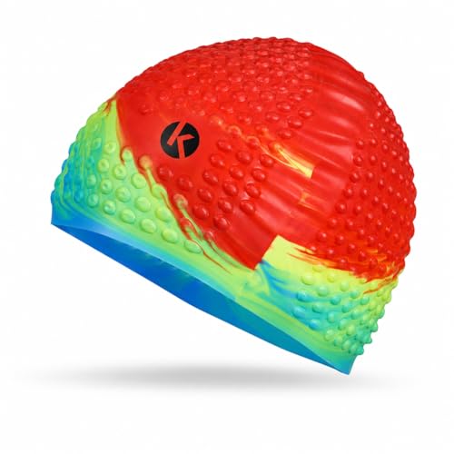 Image of Waterproof PU Swimming Cap for Men and Women | Adults Swimming Cap (Free Size, Not for Kids) (Silione Bubble Cap Assorted)