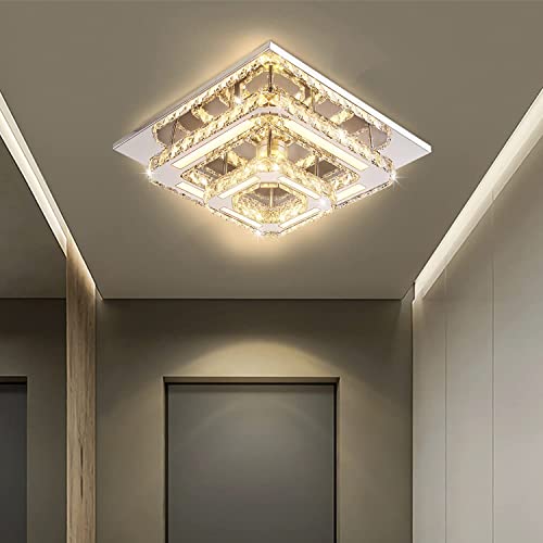 CXGLEAMING Lámpara de techo LED de montaje empotrado de cristal, moderna lámpara de techo cuadrada de cristal colgante para cocina, dormitorio, sala de estar, pasillo, 3 temperaturas de color en uno