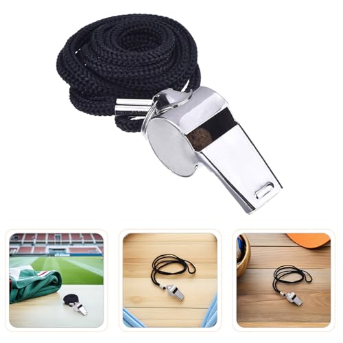 6 silbatos deportivos de acero inoxidable con cordón negro miniatura 7
