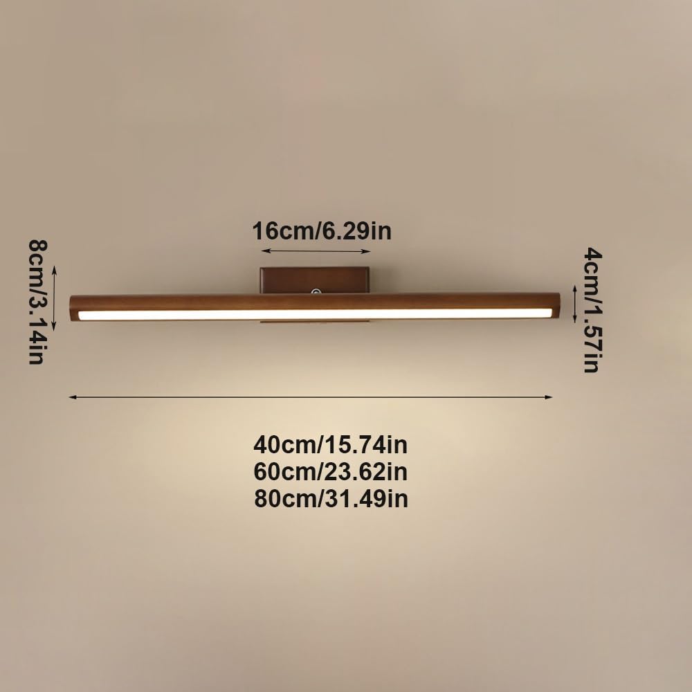 Nowoczesne Lampy Lustro Łazienkowe z Drewna, Oświetlenie nad Lustrem Minimalistyczne Lampy Ścienna Łazienka do Makijażu(Wood,60cm/23.62in)