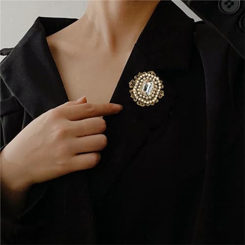 Image of WCRAZYE Antique Rhinestone Brooch Pin for Women Girls Gold Tone Vintage Baroque Rectangle Crystal Shell Pearl Boho Victorian Style Brooches Lapel Pins Elegant Wedding Christmas Festival Ornament Jewelry Gift