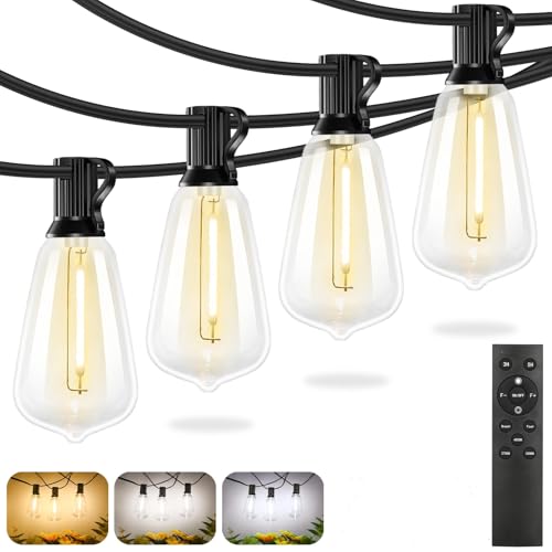 Brightever 60FT Outdoor String Lights with Remote 3 Color in 1 LED String Lights for Outside with 19 Shatterproof ST38 LED Bulbs 3 Modes 2 Timer Outside Lighting for Patio Deck 2700K/4000K/5000K