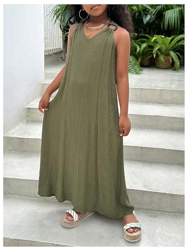 SHENHE Girl's Summer Sleeveless Maxi Dress Wide Strap Cross Back V Neck Flowy Vacation Beach Long Sundress3