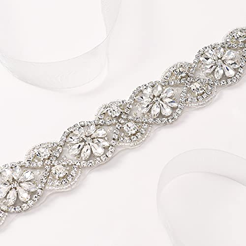 Yanstar Rhinestone Bridal Belt, Sparkly Wedding Dress Belt, Silver Wedding Belt For Bride Dress #TOP5