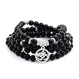 Om Mala Perlen 108 Meditation Mantra Halskette Armband für Männer oder Frauen Gebet (Schwarzer Achat (Black Agate))