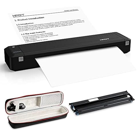 HPRT MT800 Portable Printer Wireless for Travel Bluetooth Android iPhones Laptops Printing with Case (MT800-Black) Cover