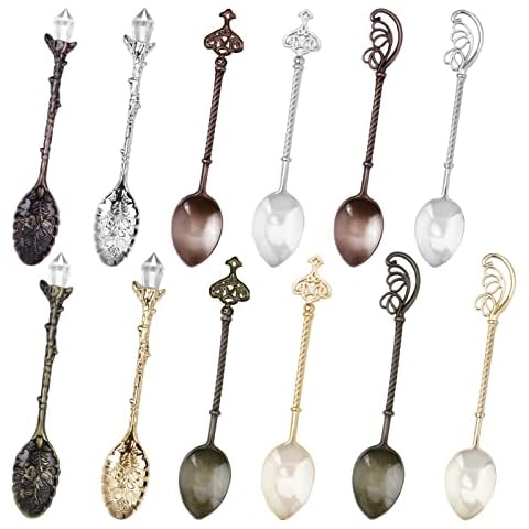HOSTK Retro Spoons, Crystal Alloy Coffee Spoons, Vintage Carved Teaspoons, Decorative Dessert Spoons Stirring Spoon Ice Cream Spoon for Coffee Tea Cake Dessert Sugar Home Office Party Supplies(12 Pcs) Cover