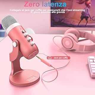 zealsound ASMR Microfono,USB Microfono da gioco k66 rosa con silenziamento rapido per telefono PC PS5, Microfono a condensatore cardioide da studio per registrazione, streaming, podcasting, YouTube