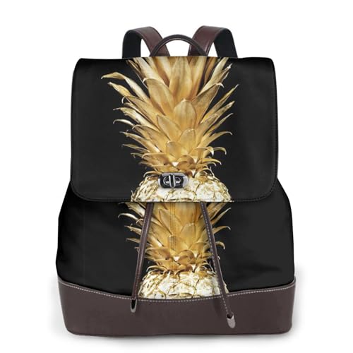 Sac à dos en cuir imprimé ananas doré EdWal élégance chic pour ordinateur portable