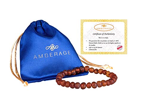 AMBERAGE Natural Baltic Amber Bracelet for Adults (Women/Men) - Hand made From Raw-Unpolished/Certified Baltic Amber Beads(6 Colors)2