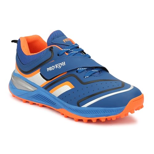 Image of PRO KVH Plus 2.0 Cricket Shoes for Men's White Red Orange Blue - Fast Strap Rubber Spikes, Lightweight,Performance, Comfort, and Durability Shoe for All-Round Performance