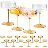 ZOMUIA Ribbed Coupe Glasses 16 Pcs, 10 oz Plastic Champagne Coupe Detachable Acrylic Cocktail Glasses Plastic...