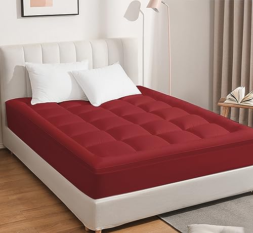 Image of Cloth Fusion 600 GSM Mattress Topper Super King Size Bed, Extra Thick 2 inch Bed Topper for Improved Sleep Quality and Enhanced Comfort (72x84 inches,Maroon)