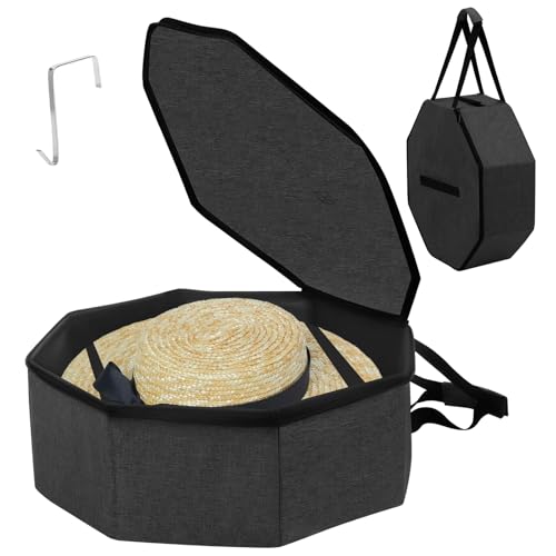 BlyeMichdi 17x7In Hat Storage Box for Travel, Large Hat Box Boxes Storage with Lid,Collapsible Cowboy Hat Travel Case with Carry Handles,Decorative Closet Cap Organizer For Women and Men