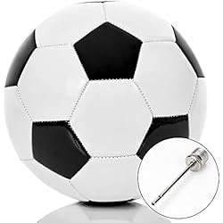 DREAMSPORTS 24 Balón de fútbol tamaño 4 (pelota de fútbol infantil o pelota de entrenamiento junior ligera, peso de 330 g), diseño clásico en blanco y negro, para niños y jóvenes, con aguja para