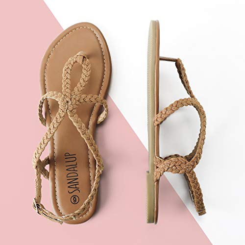 Sandalup Flat Sandals Hand-Woven With Canvas For Summer Women. Brown 09.5 #TOP2