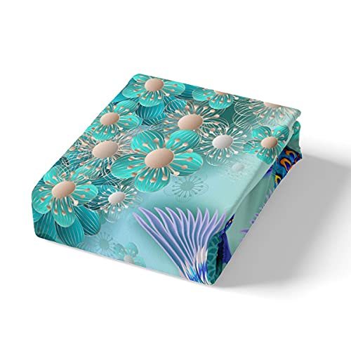 Peacock Comforter Cover Bohemian Duvet Cover Set Exotic Birds Animals Bedding Sets Navy Blue Feather Teal Floral Fresh Natural Bedspreads Cover With 2 Pillow Cases Bedroom Decor King Size Pastel #TOP1