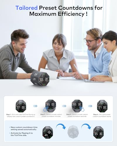 Image of Ticktime Pomodoro Timer, Productivity Timer, Typical & Customizable Pomodoro, Quick-Flip Countdown, 3 /5 /10 /15 /30 /45 /60Min Presets, Stopwatch, Rechargeable, Silent, Sound & Vibration, Magnetic, Gray