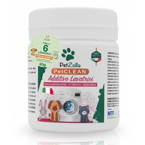 Additivo Lavatrice per tessuti a contatto con Animali 6 bustine da 10gr, Igienizzante bucato naturale, Neutralizza Odori, Elimina Batteri, peli e biofilm, formula Atossica - 60 gr - Made in Italy
