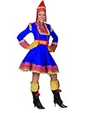 Du nord du nord vient ce costume. Pour une fête de devise suédoise, ou arctique et cercle polaire, ils sont les mieux habillés. Vous recevrez une robe colorée avec une jupe large, un bonnet assorti, une ceinture de neige colorée, des mitaines et des bottes.