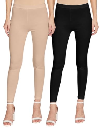 Image of JUNEBERRY Pure Cotton Skinny Fit Ankle Length Leggings Combo (Pack of 2)