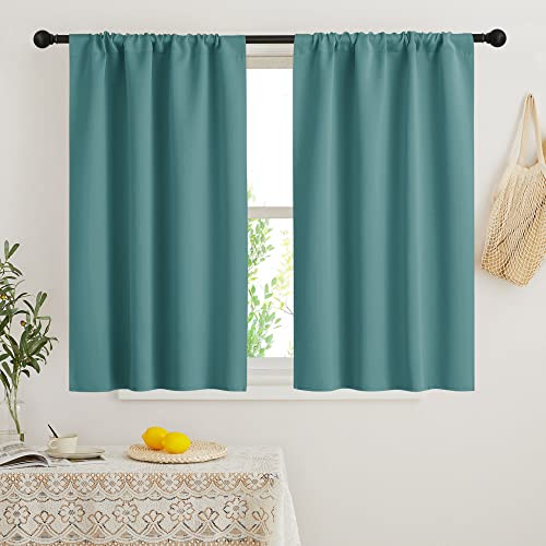 RYB HOME Mini Curtains for Small Window, Blackout Privacy Short Curtains Drapes Energy Efficient Shades for RV Camper Cafe Bathroom, W34 x L45 inches, Set of 2, Teal