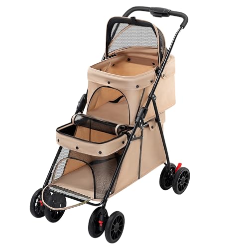 Passeggino a doppio strato, per cani, gatti, animali, viaggi, passeggino, pieghevole, cane, gatto, a quattro ruote, carrello, carrozzina, passeggino, passeggino, Buggy-67 x 50 x 95 cm, colore: caffè