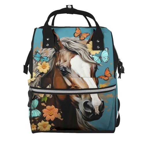 Sac à dos à langer maman motif cheval et fleurs, cadeau de naissance idéal