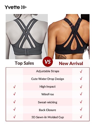 Yvette Sports Bra High Impact Adjustable Criss Cross Back, Full Support For Large Bust No Bounce #TOP3