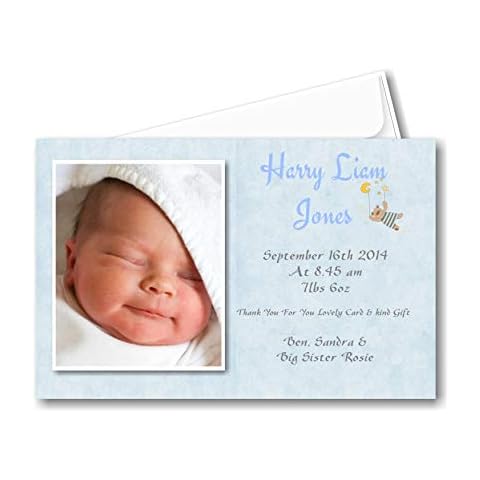 Personalised Blue Baby Thank You Cards Cover