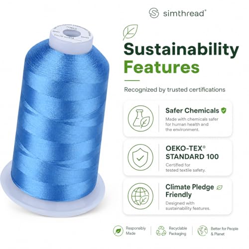 Image of Simthread 5000M 40WT Polyester Embroidery Thread, Sky Blue 019 | 5000M 40WT polyester thread feeds smoothly for machine embroidery, monograms, logos, patches and quilting.