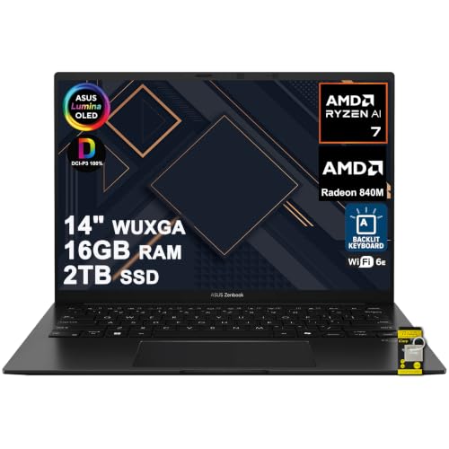 ASUS Zenbook 14 �m�[�g�p�\�R�� 14�C���` WUXGA OLED �^�b�`�X�N���[�� 500nits �s�[�N HDR AMD 6�R�A Ryzen AI 7 445 (�ő�50 AI�g�b�v) 16GB RAM 2TB SSD �o�b�N���C�g Ty