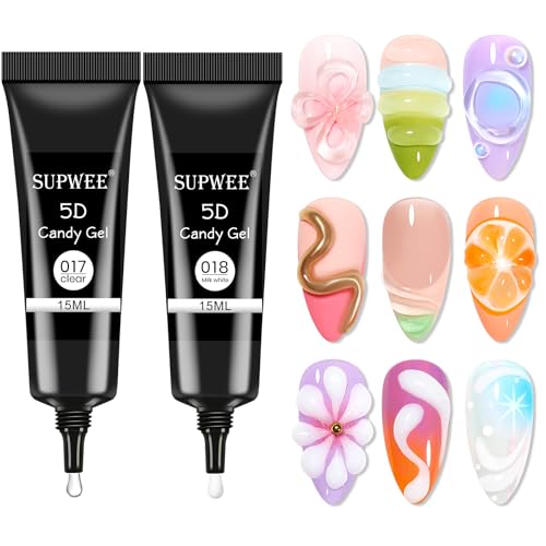 3D Nail Art Gel - Korean 3D Tube Nail Sculpting Gel for DIY Carving, Drawing, Painting - Clear and Milky White